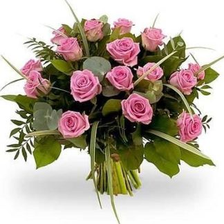 19 pink roses with greenery