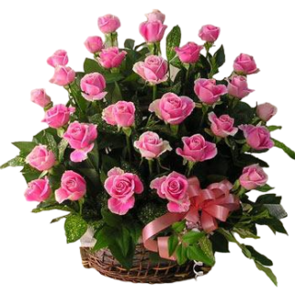 45 pink roses in the basket