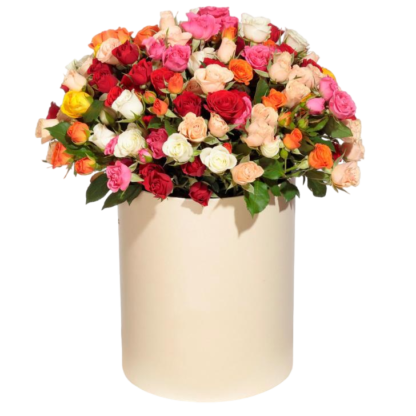 Mixed roses in a hatbox